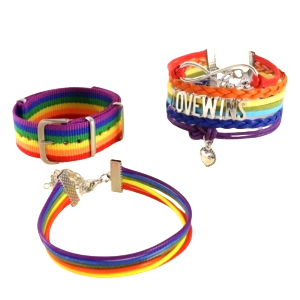 Hand Crafted Rainbow multicolored bracelets Set of 3 LGBTQIA+ Pride Adjustable - Picture 2 of 7